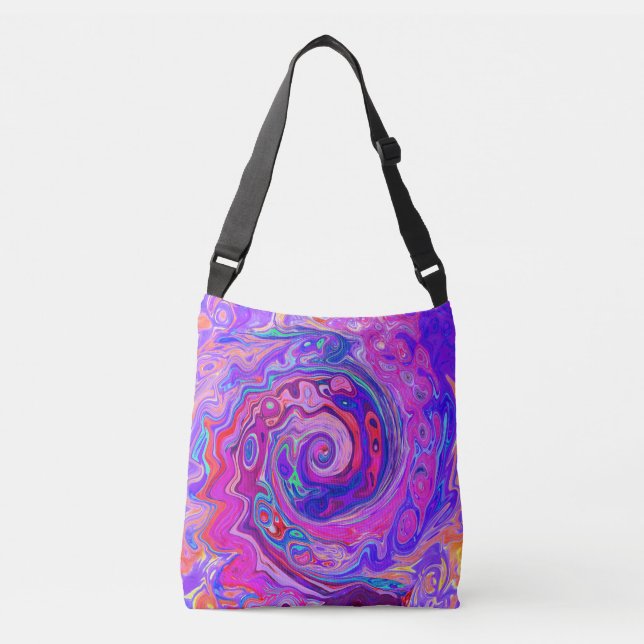 Bolso Cruzado Resumen retro púrpura y Naranja Groovy Swirl (Anverso)