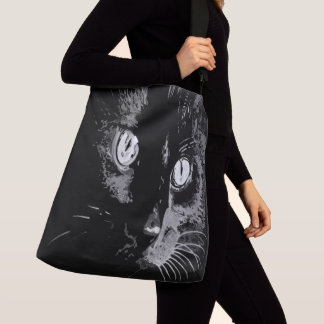 Bolso Cruzado Retrato artístico de gato negro de carbón vegetal