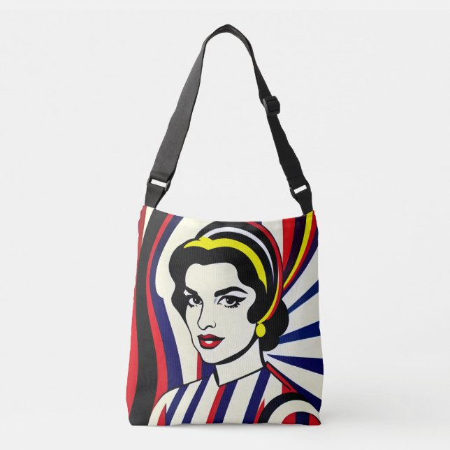 Bolso Cruzado Retrato de arte pop Tote de cuerpo cruzado (Anverso)