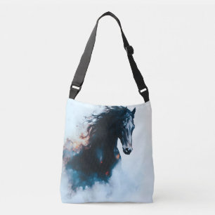 Bolso Cruzado Retrato de caballo negro de carreras minimalista