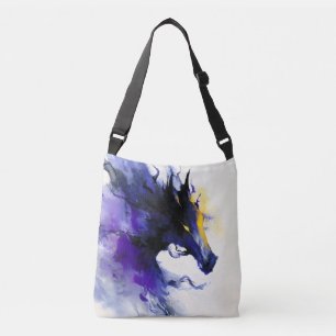 Bolso Cruzado Retrato de caballo negro en acuarela abstracta