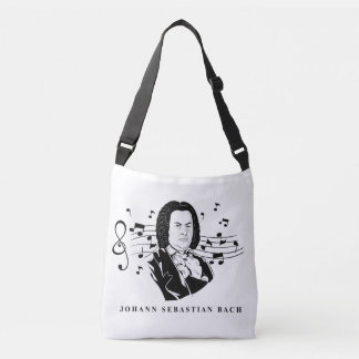 Bolso Cruzado Retrato de Johann Sebastian Bach y busto con notas