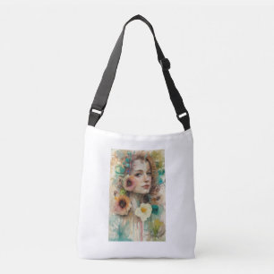Bolso Cruzado Retrato de mujer de flor abstracta