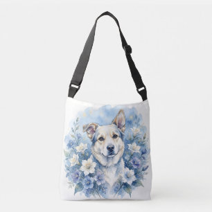 Bolso Cruzado Retrato floral botánico de perro en acuarela