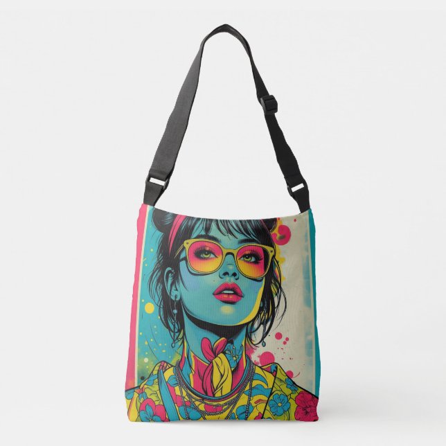 Bolso Cruzado Retrato Neon Pop Diva - Arte Retro Audaz y Vibrant (Anverso)