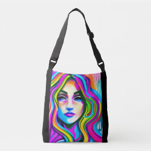 Bolso Cruzado Retrato retro de una mujer con cabello arcoíris