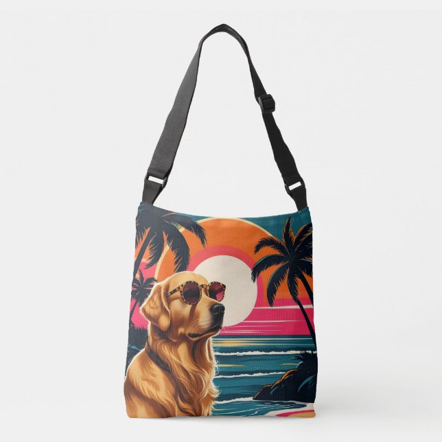 Bolso Cruzado Retro Dog Sunglasses Vintage Sunset Beach  (Anverso)