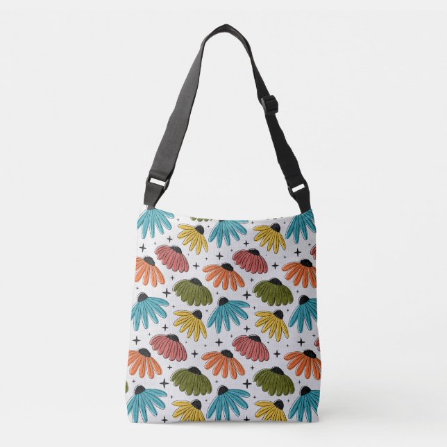 Bolso Cruzado Retro Halftone Coneflowers (Anverso)