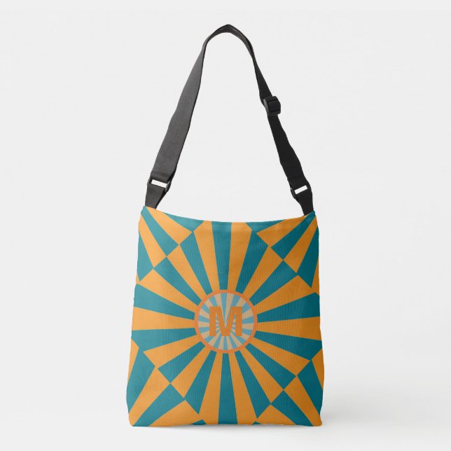 Bolso Cruzado Retro Sunbeam Blue Orange Cool Striped Monogram (Anverso)