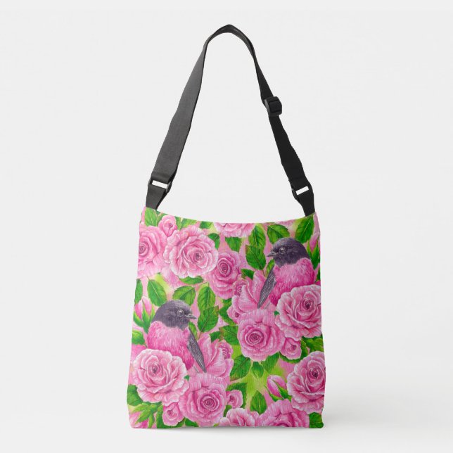 Bolso Cruzado Robin rosado y rosas (Anverso)