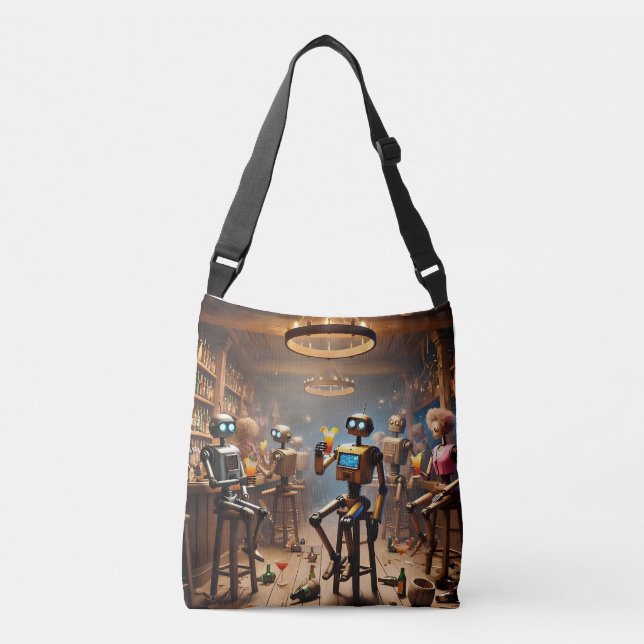 Bolso Cruzado robots having fun in a bar (Anverso)