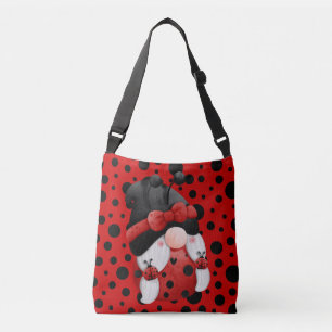 Bolso Cruzado Rojo gnomo con puntos de polka negro
