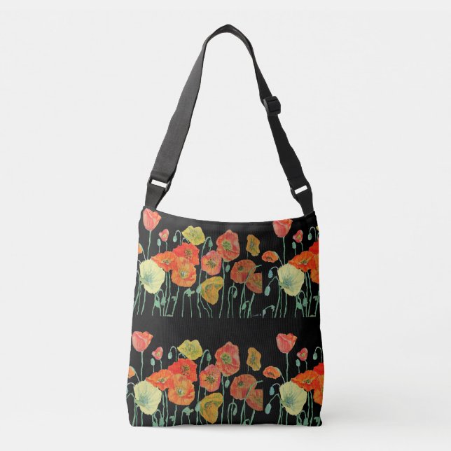 Bolso Cruzado Rojo Naranja Amarillo Poppy Poppies floral Flor Bo (Anverso)