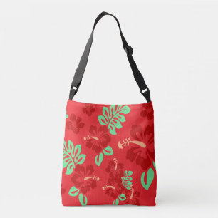 Bolso Cruzado Rojo y Verde Tropical Hibiscus Floral