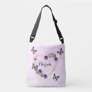 Bolso Cruzado Romantic pink abstract garden and butterfly