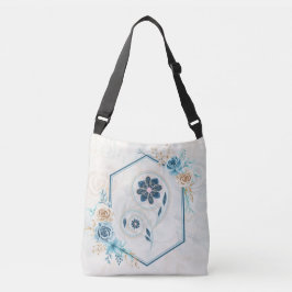 Bolso Cruzado Rosa Botánica Azul Elegante