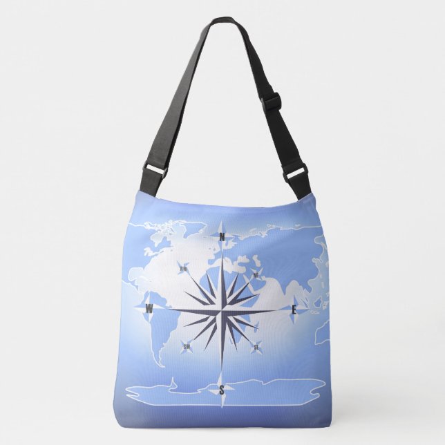Bolso Cruzado Rosa de la brújula de navegación Océano azul cruz  (Anverso)