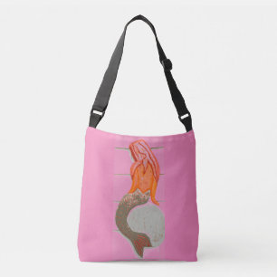 Bolso Cruzado rosa de la sirena de cabeza roja sentada