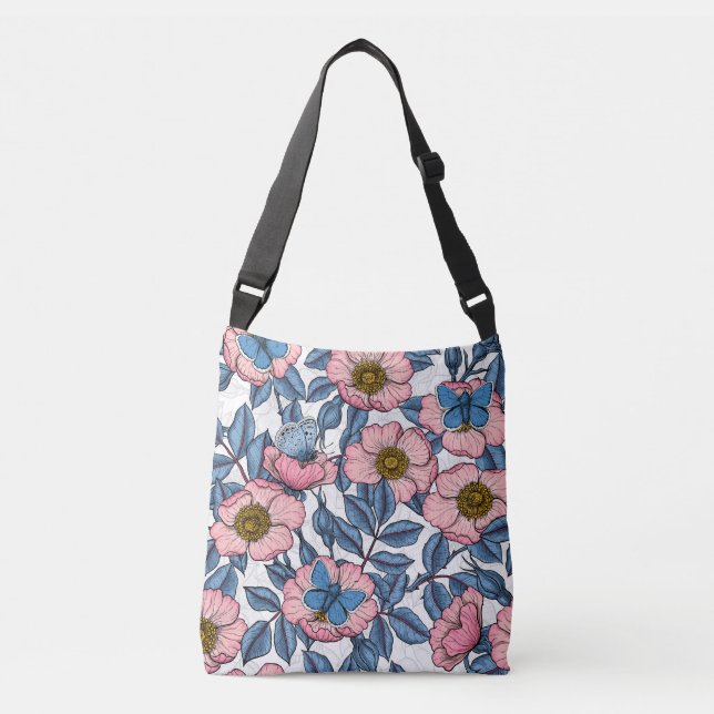 Bolso Cruzado Rosa de perro y mariposas (Anverso)
