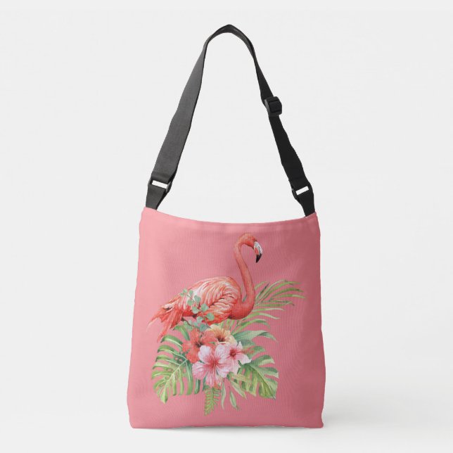 Bolso Cruzado Rosa floral tropical flamenco (Anverso)