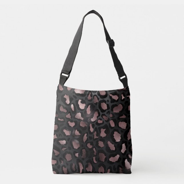 Bolso Cruzado Rosa metálico Oro Leopard Spots on Black (Anverso)