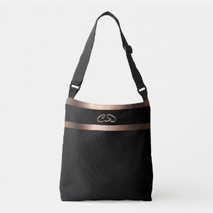 Bolso Cruzado Rosa negro de las iniciales del monograma oro eleg