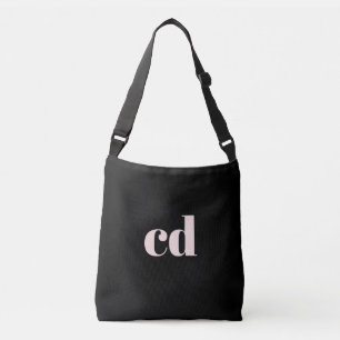 Bolso Cruzado Rosa negro iniciales oro monograma elegante modern
