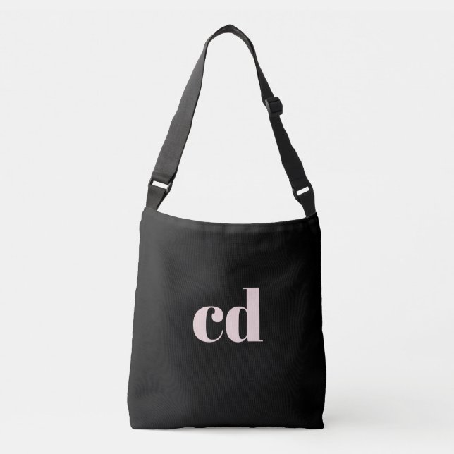Bolso Cruzado Rosa negro iniciales oro monograma elegante modern (Anverso)