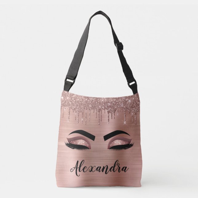 Bolso Cruzado Rosa Purpurina dorado Esparkle Eyelashes Monograma (Anverso)