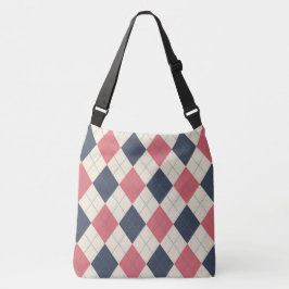 Bolso Cruzado Rosa salmón y patrón argyle azul marino