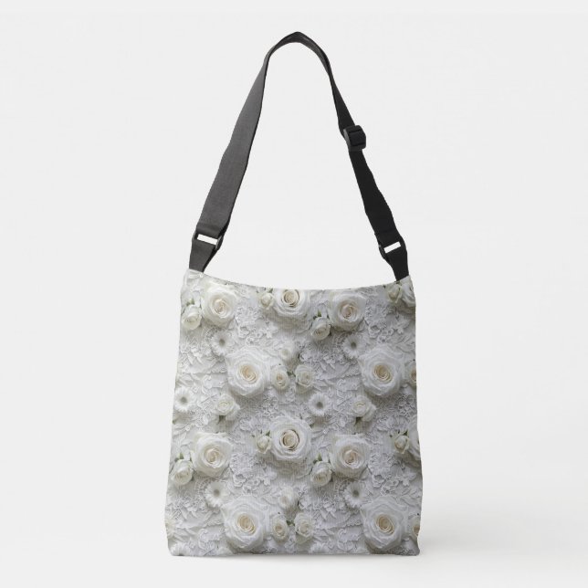 Bolso Cruzado Rosas Blancas de Encaje Nupcial (Anverso)