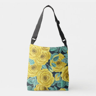 Bolso Cruzado Rosas de acuarela amarilla con hojas y brotes