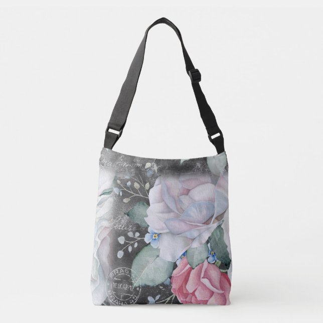 Bolso Cruzado Rosas de Watercolor Chalkboard (Anverso)