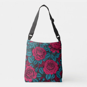 Bolso Cruzado Rosas en rojo y azul