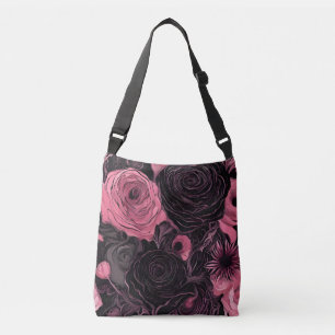 Bolso Cruzado Rosas góticos rosados y negros