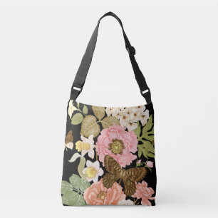 Bolso Cruzado Rosas Vintage Peonies: Patrón floral negro