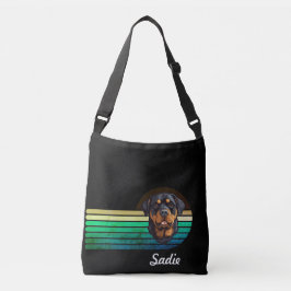 Bolso Cruzado Rottweiler Dog Custom Name Retro Stripe
