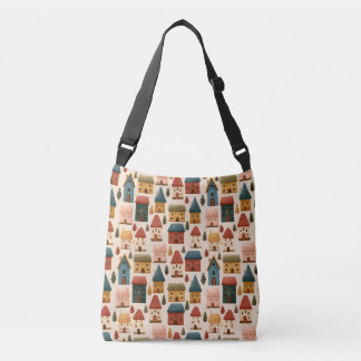 Bolso Cruzado Rustic Festive Christmas Houses Seamless Pattern