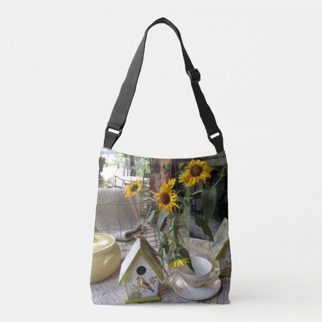 Bolso Cruzado Rustic Otoño Sunflowers Bird House Country (Anverso)