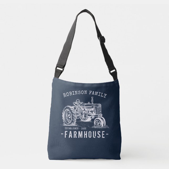 Bolso Cruzado Rústica granja Familia Nombre Tractor de época (Anverso)