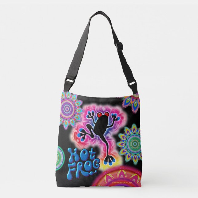 Bolso Cruzado Sacos psicodélicos de cruz de sapo caliente negro (Anverso)