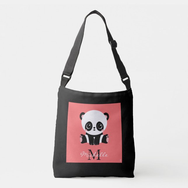 Bolso Cruzado Salmón personalizado monograma corto con panda (Anverso)