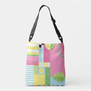Bolso Cruzado sandía, kiwi, patrón colorido divertido de verano