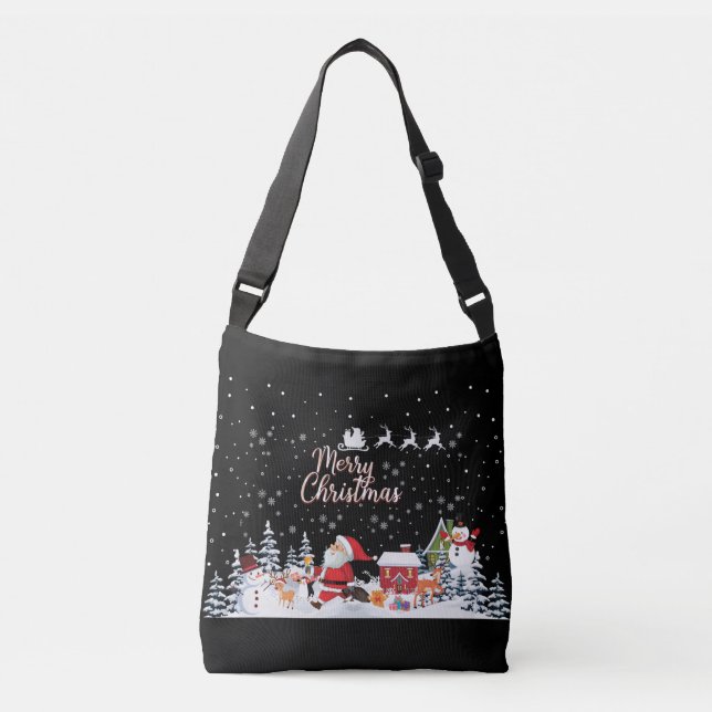 Bolso Cruzado Santa Claus, Snowman Feliz Navidad (Anverso)