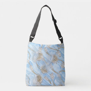 Bolso Cruzado Seda azul y Perlas de Marfil Champaign