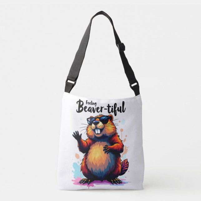 Bolso Cruzado Sensación de belleza - Gráfica divertida de castor (Anverso)