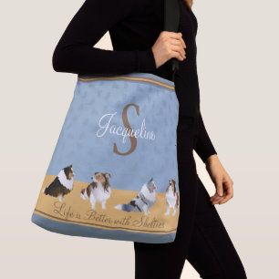 Bolso Cruzado Sheepdog de Shetland, fila de conchas en azul, ama