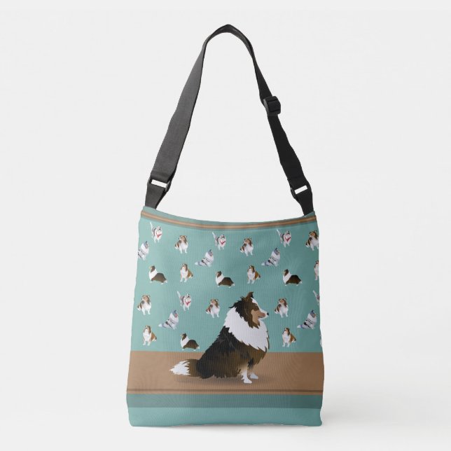 Bolso Cruzado Shetland Sheepdog TriSheltie, en Green & Brown (Anverso)