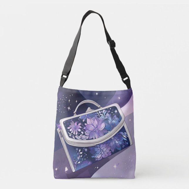 Bolso Cruzado Shimmery arte de IA púrpura cósmico (Reverso)