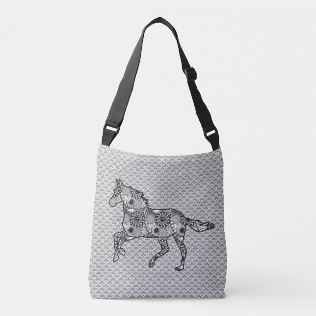 Bolso Cruzado Silhouette de caballo en marcha, gris plateado de  (Anverso)